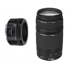 Kit CANON 6473A031AA Lente EF 50mm f1.8 y Lente EF 75 300mm f4.05.6 III Para Cámara EOS