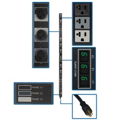 Tripp Lite PDU Trifasico de 5.7kW con Medidor Digital, de 208/120V, 27 Tomacorrientes (21 5-15/20R, 6 L6-20R), L21-20P, 