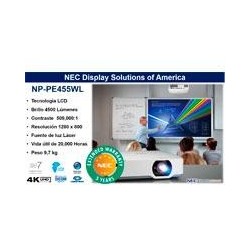 Videoproyector laser nec np-pe455wl lcd 4500 lumenes wxga 16:10 cont 500,000:1 hdmi (hdcp) zoom 1.6x /spk16w display por