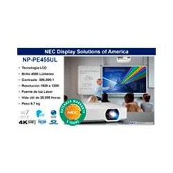 Videoproyector laser nec np-pe455ul lcd 4500 lumenes wuxga 16:10 cont 500,000:1 hdmi (hdcp) zoom 1.6x /spk16w display po